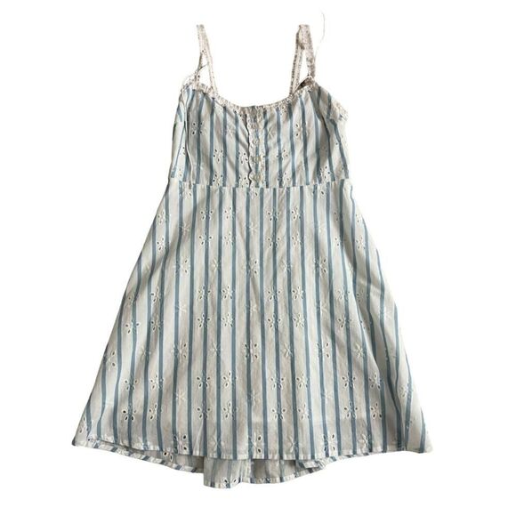 For Love And Lemons Picnic Eyelet Mini Dress Womens Large White Blue Striped Spa - Picture 4 of 9